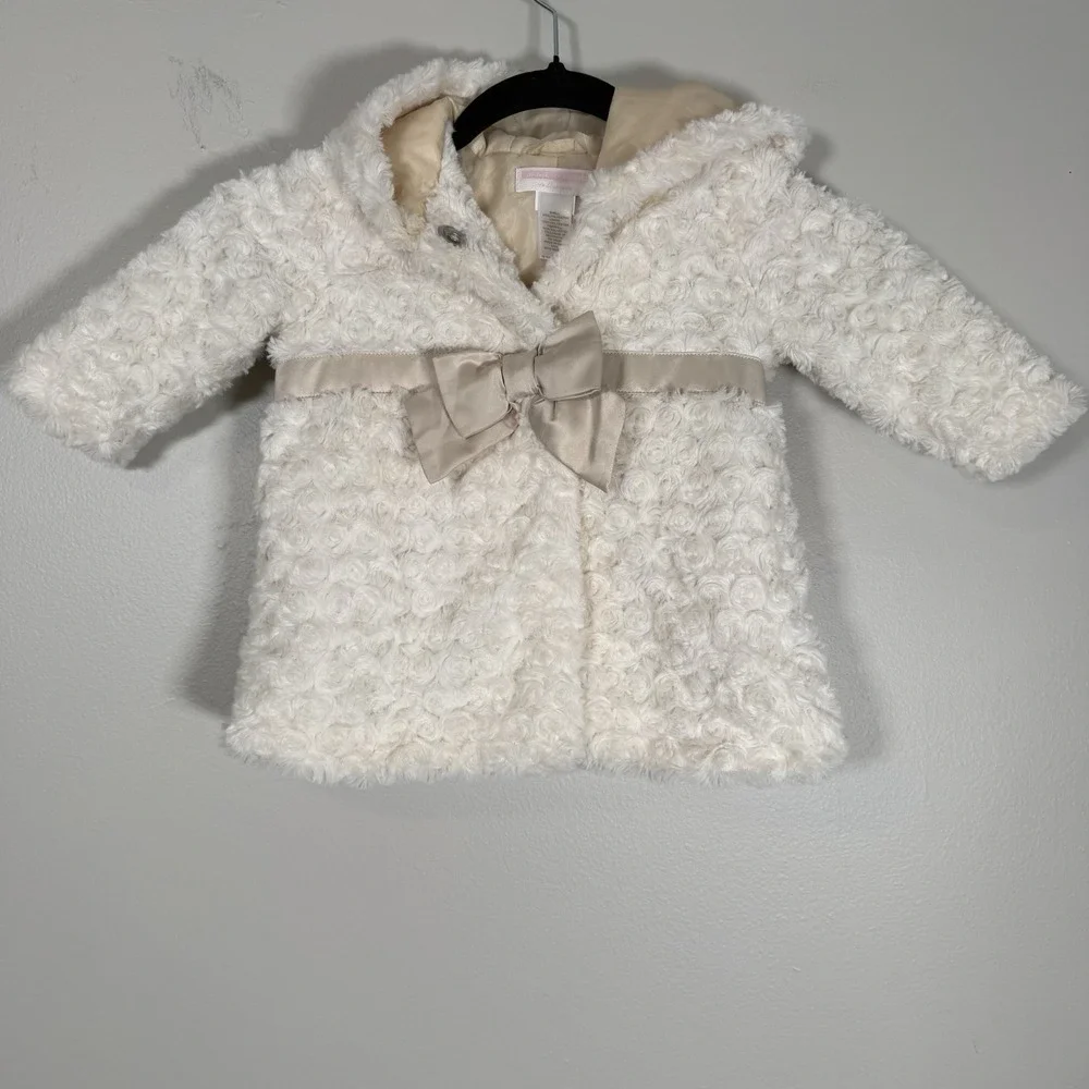 Janie & Jack Faux Fur Coat Girls 12-18 Months Ivory Bow